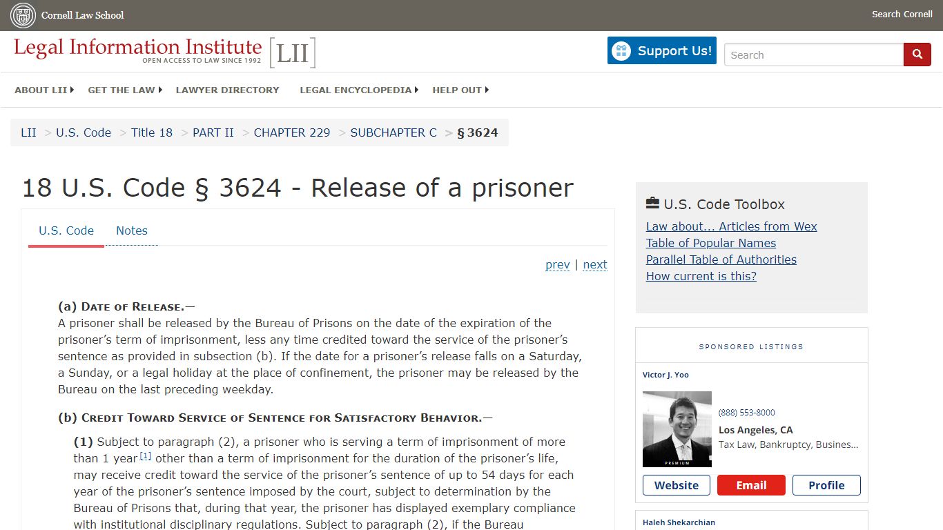 18 U.S. Code § 3624 - Release of a prisoner | U.S. Code | US Law | LII ...